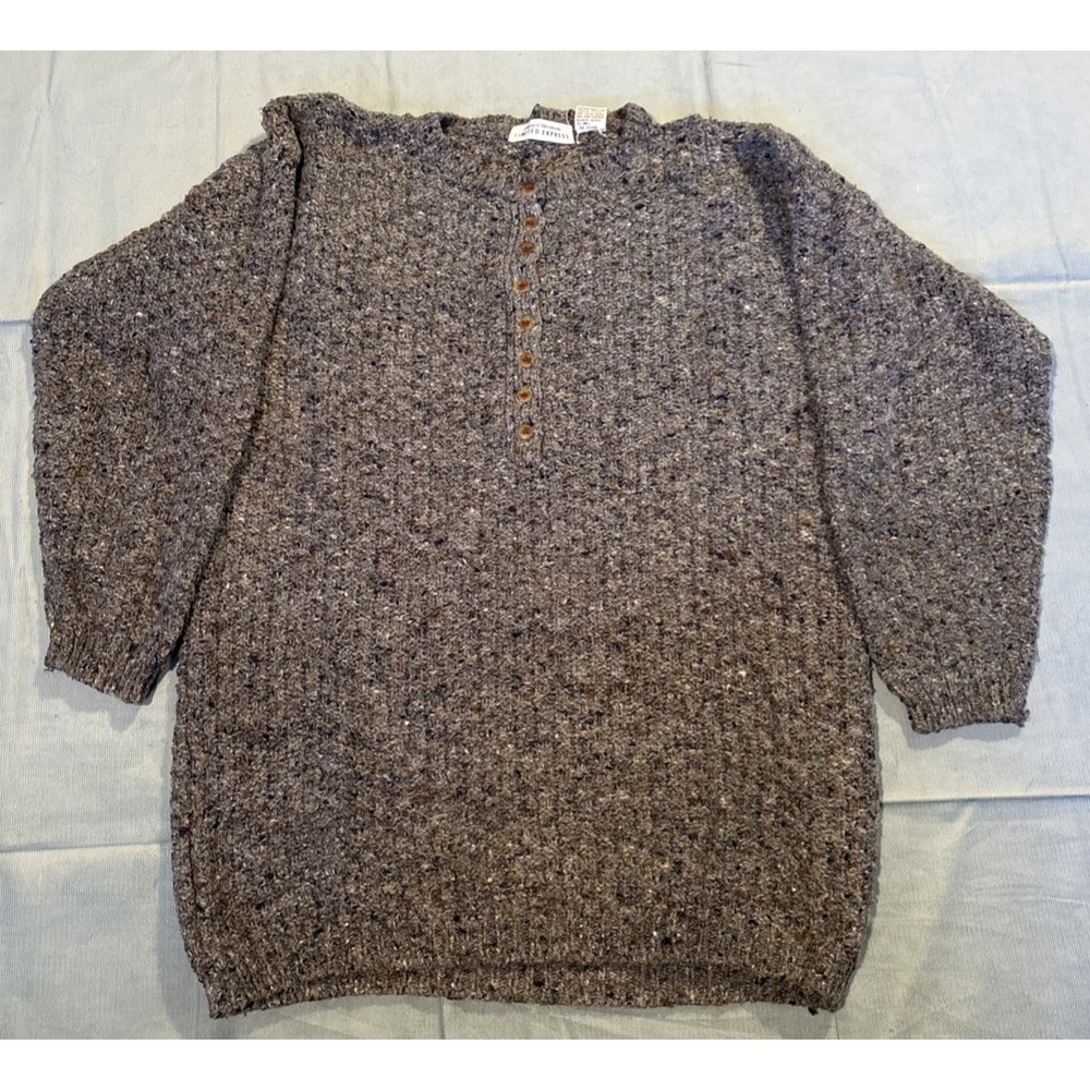 Vintage Limited Express Wool Blend Henley Sweater Gray Chunky Knit Oversized S